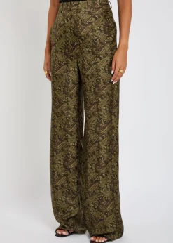 Paisley wide-leg silk-twill trousers