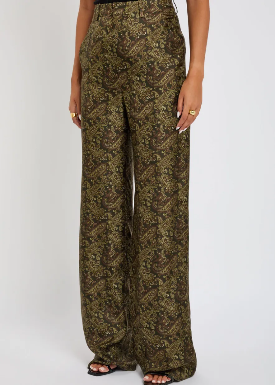 Paisley wide-leg silk-twill trousers
