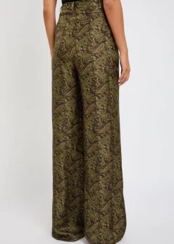 Paisley wide-leg silk-twill trousers
