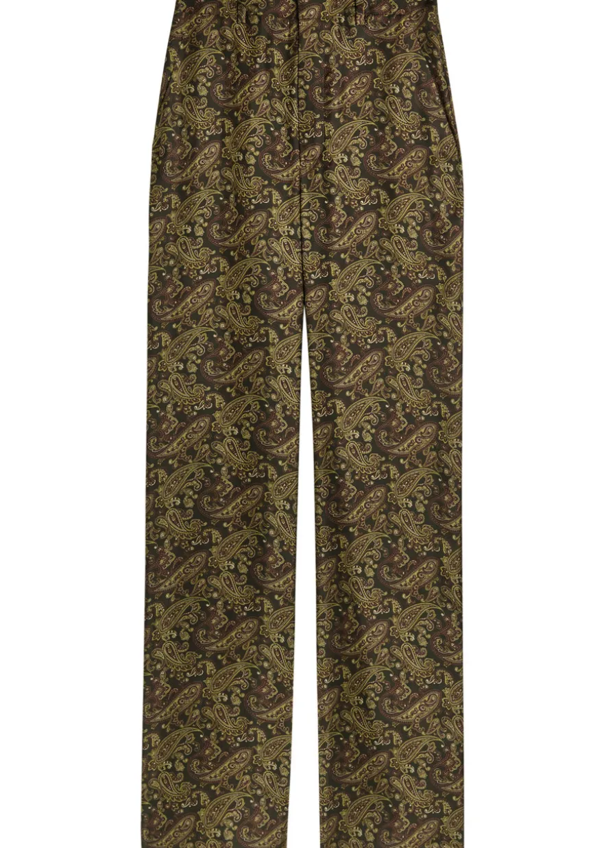 Paisley wide-leg silk-twill trousers