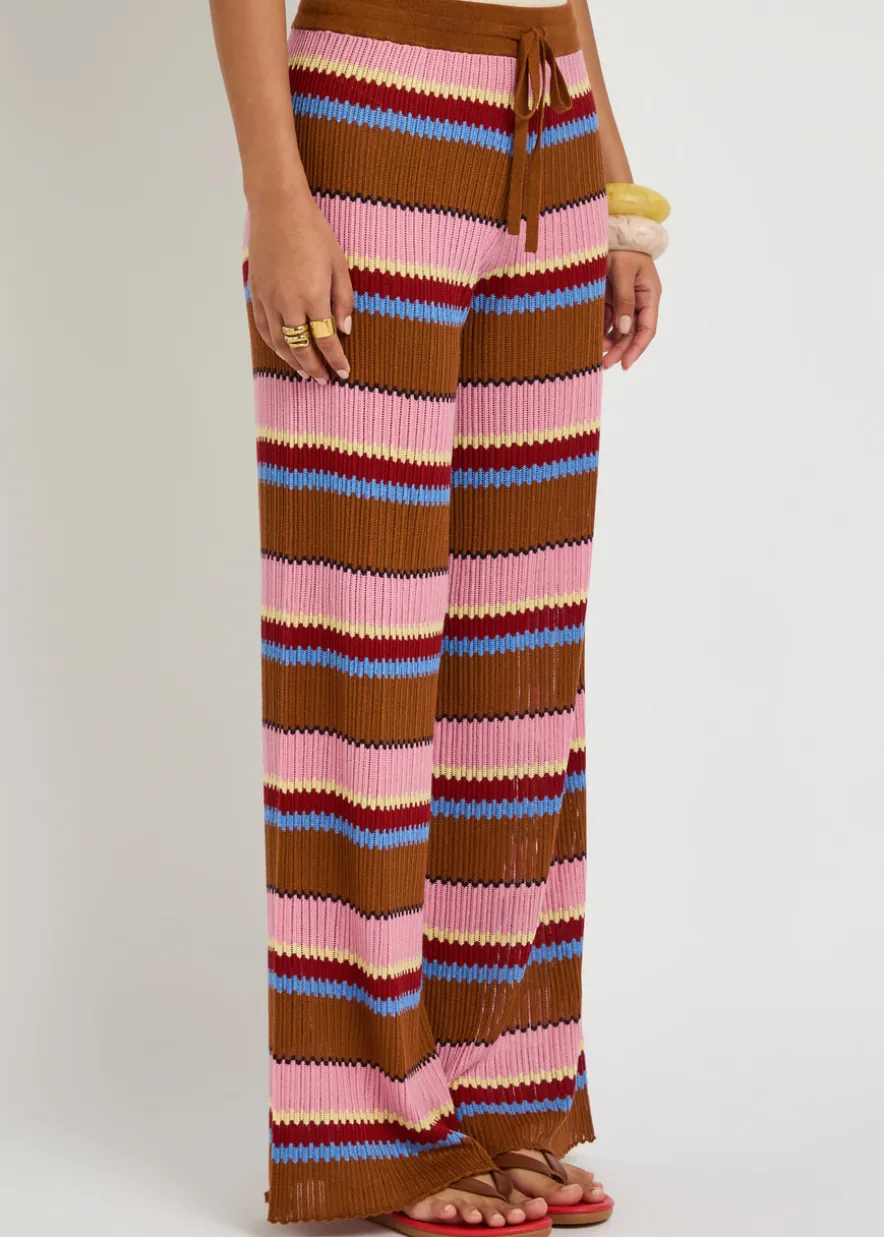 Palazzo striped-knit silk and linen-blend trousers