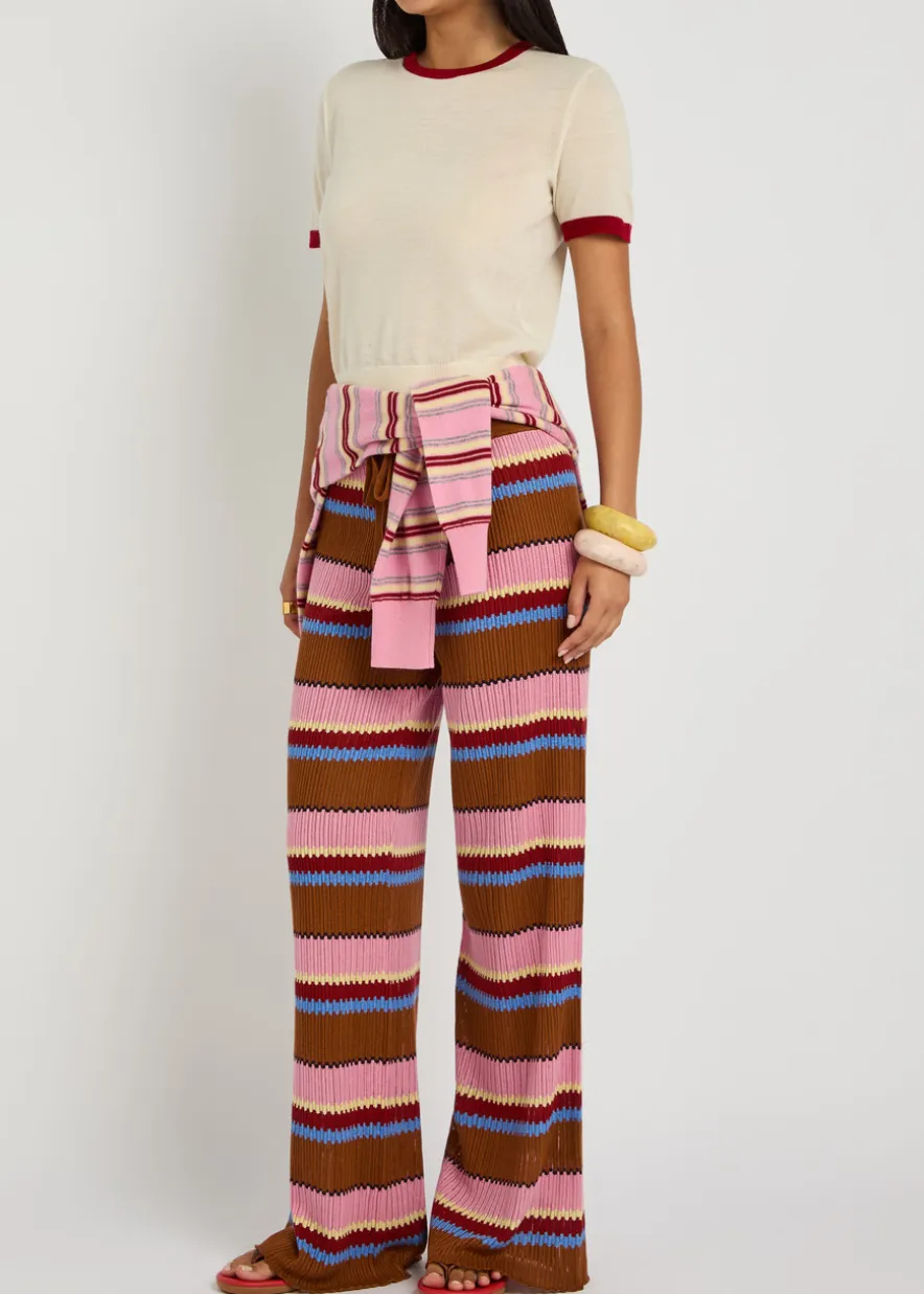 Palazzo striped-knit silk and linen-blend trousers