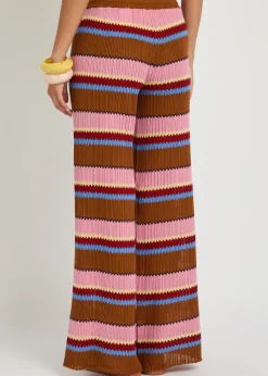 Palazzo striped-knit silk and linen-blend trousers