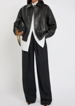 Panelled faded leather jacket