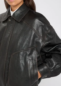 Panelled faded leather jacket