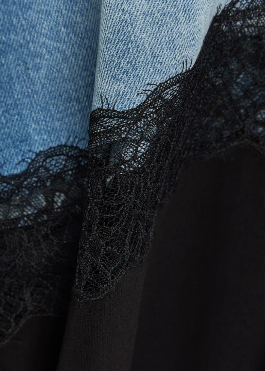 Panelled lace-trim wide-leg jeans