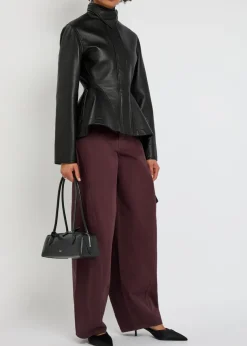 Panelled peplum leather jacket