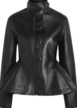 Panelled peplum leather jacket