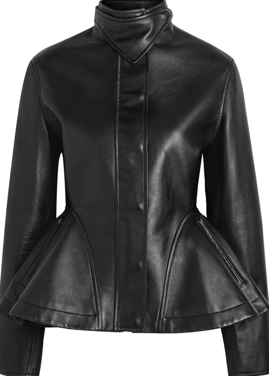 Panelled peplum leather jacket