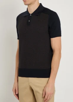 Panelled ribbed silk and cotton-blend polo shirt