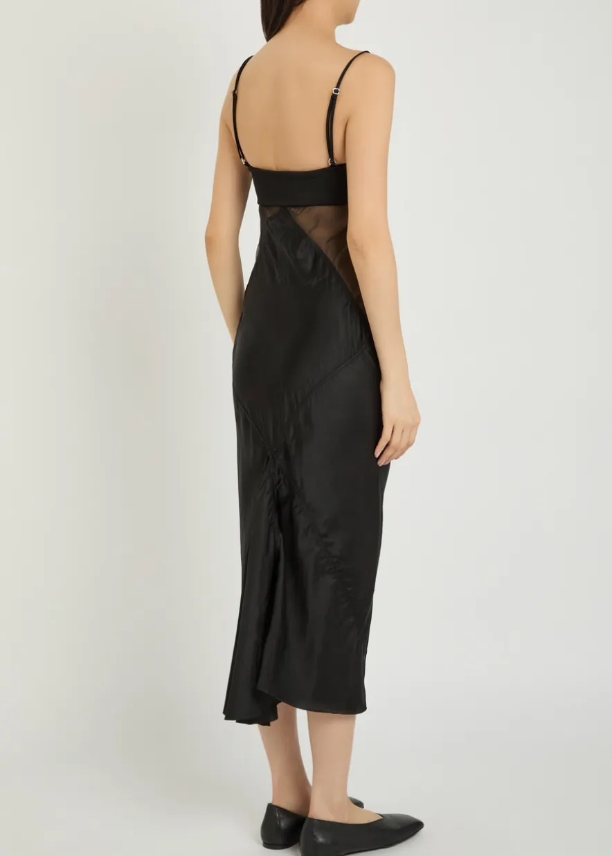 Panelled satin midi slip dress