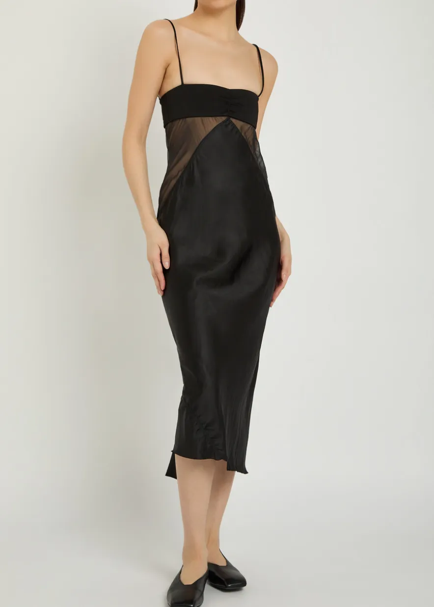 Panelled satin midi slip dress