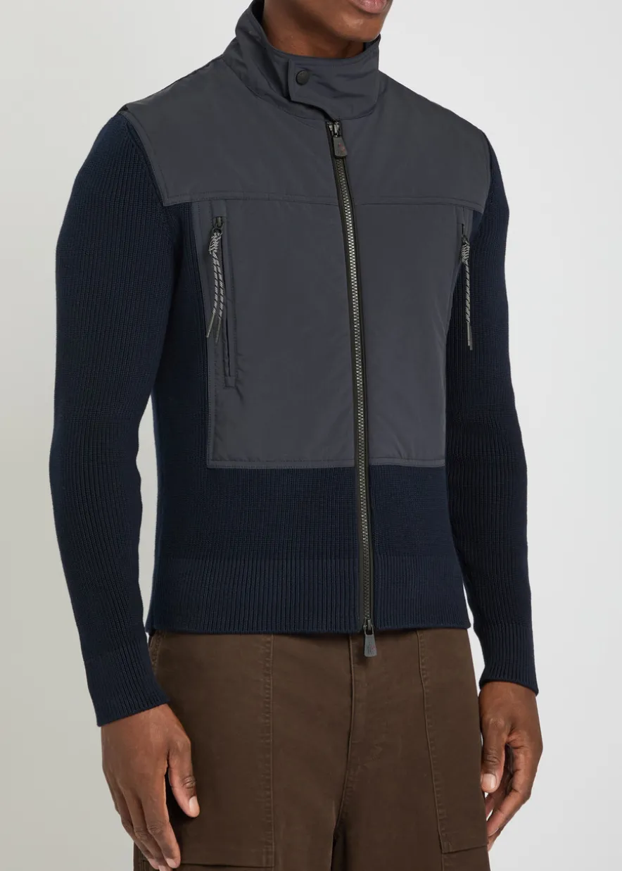 Panelled shell and cotton-knit jacket
