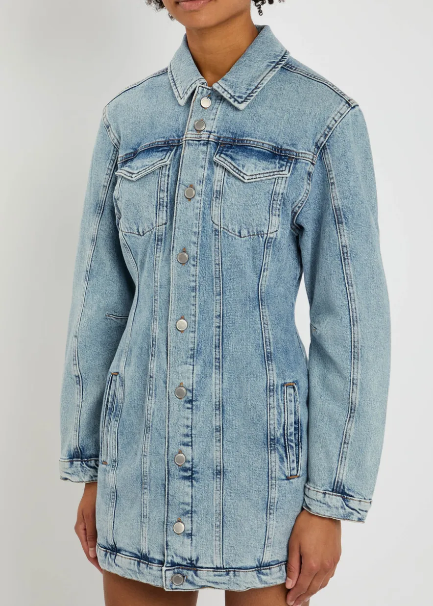 Panelled stretch-denim mini dress