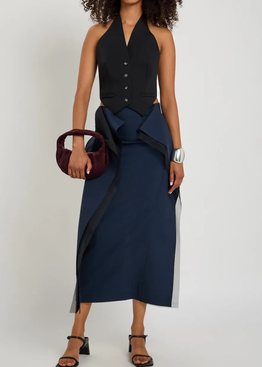 Panelled stretch-wool midi skirt