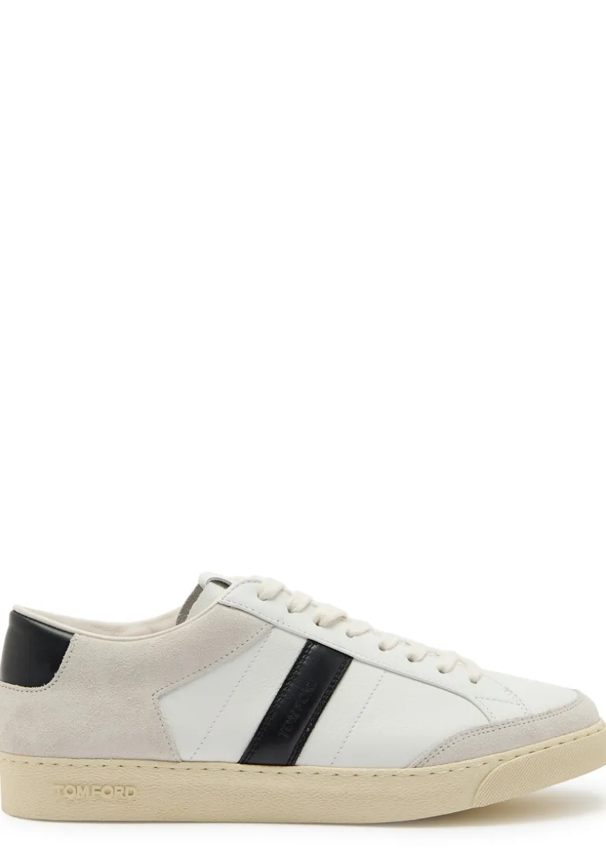 Panelled suede and grained leather sneakers