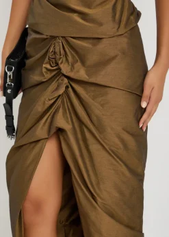 Panther ruched cotton-blend midi skirt