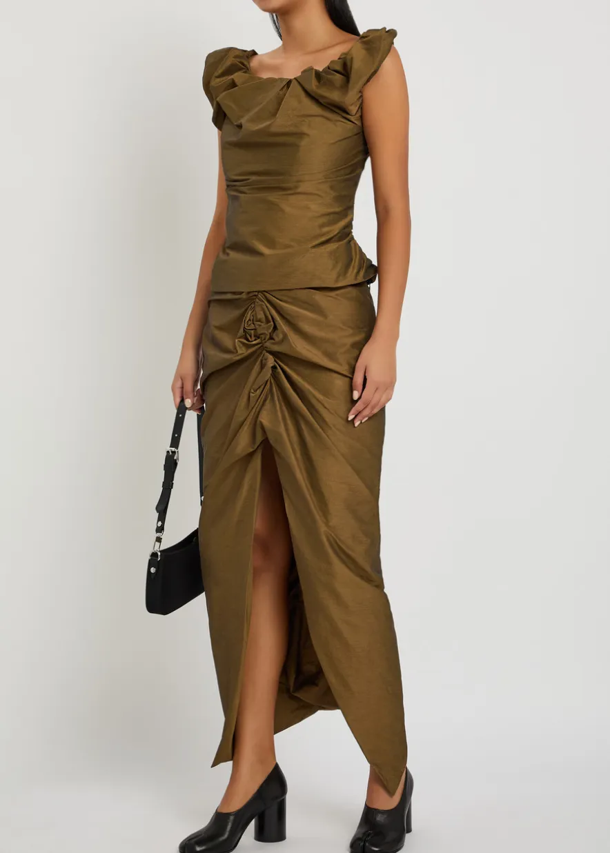 Panther ruched cotton-blend midi skirt