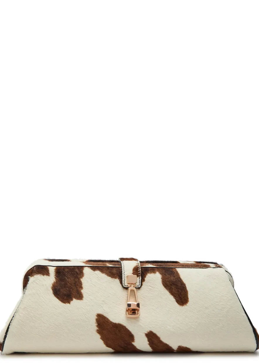 Paola cow-print calf-hair clutch