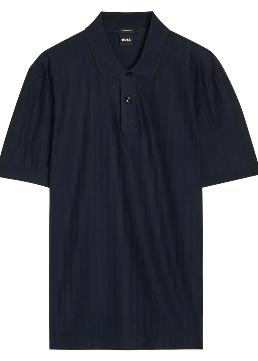 Parley striped-knit cotton polo shirt