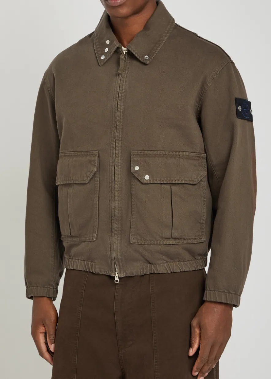 Patch pocket denim bomber jacket