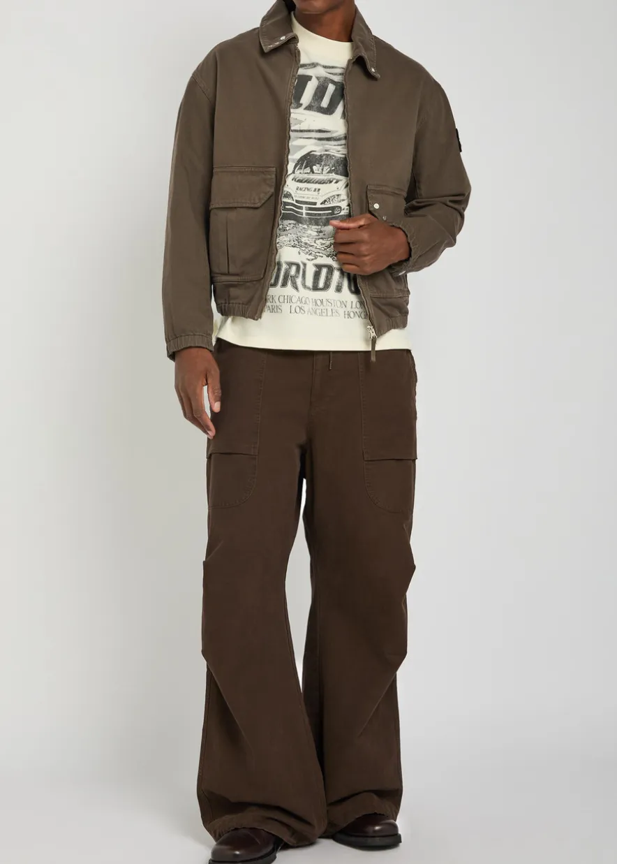 Patch pocket denim bomber jacket