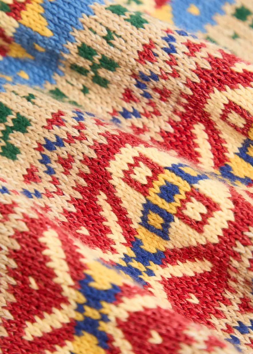 Patterned intarsia linen and cotton-blend vest