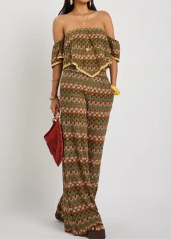 Patterned open-knit cotton-blend trousers