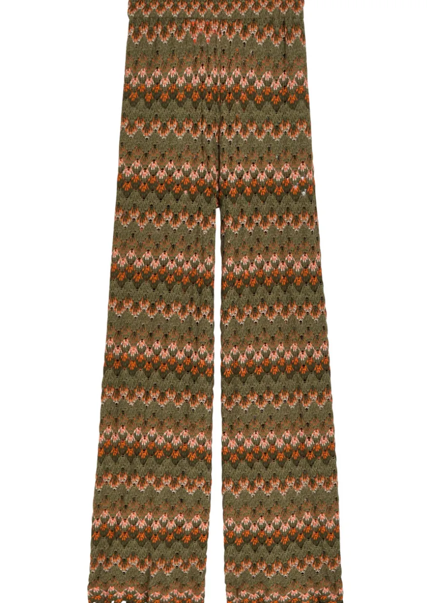 Patterned open-knit cotton-blend trousers
