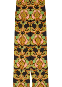 Patterned straight-leg silk trousers