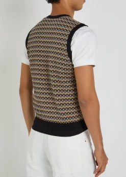 Patterned V-neck cotton-knit vest