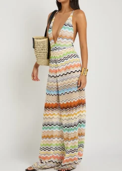 Patterned wide-leg fine-knit beach trousers