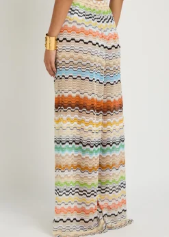 Patterned wide-leg fine-knit beach trousers