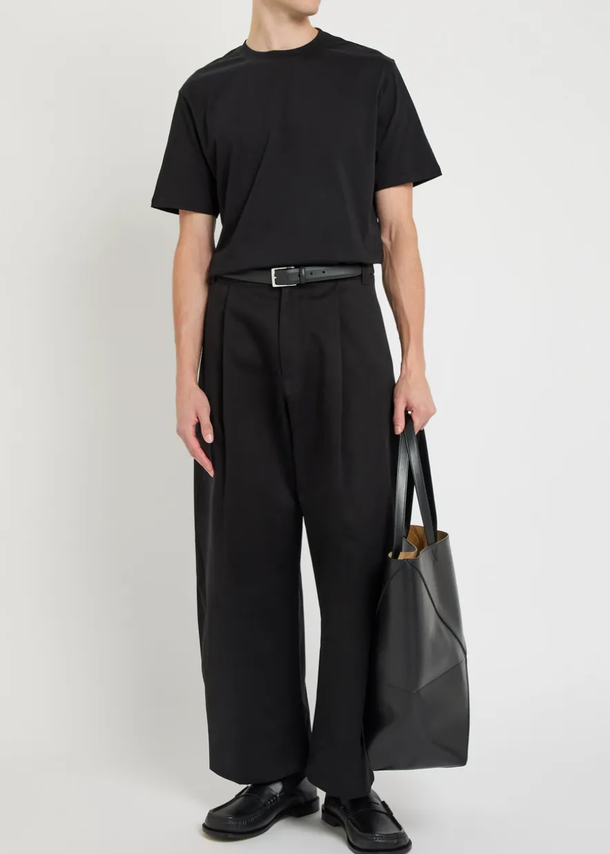 Peached pleated wide-leg cotton-twill trousers