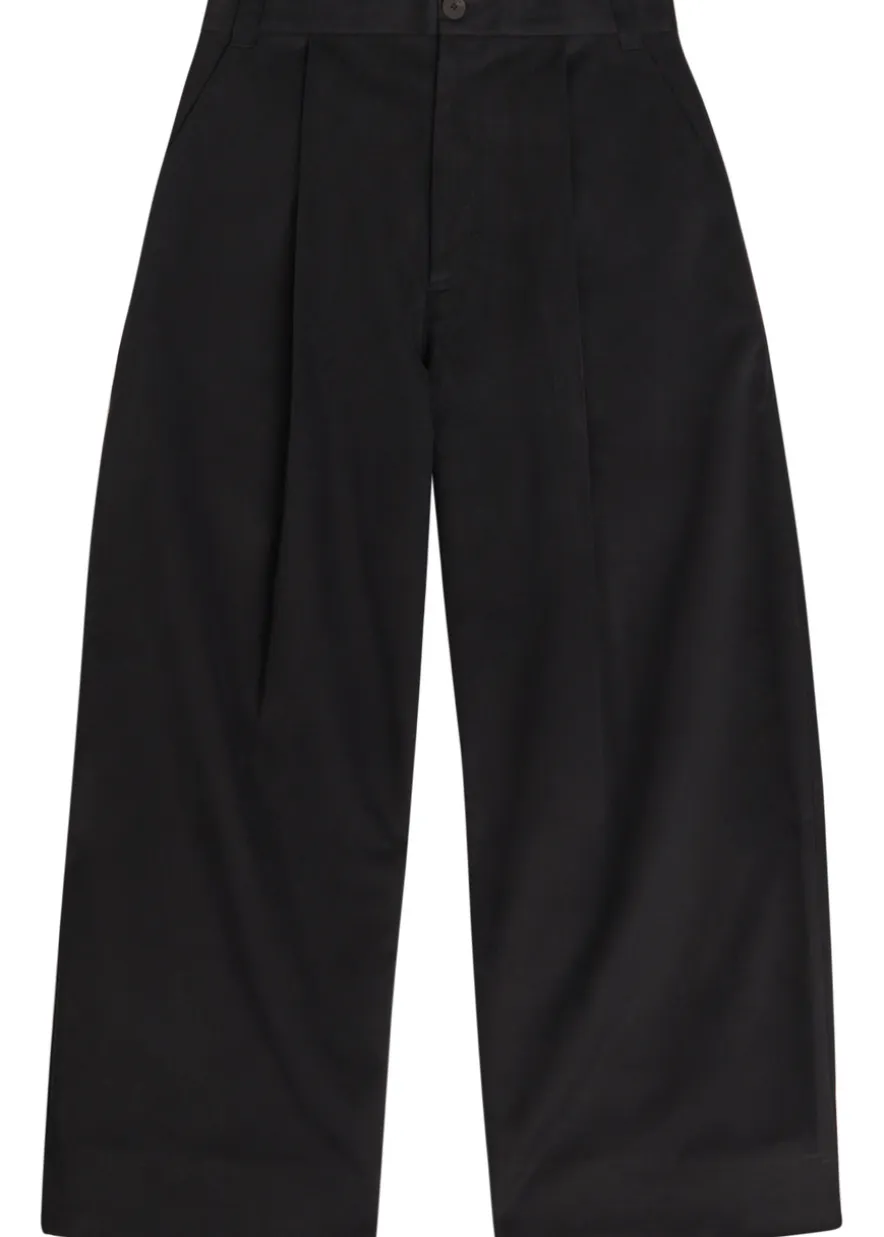 Peached pleated wide-leg cotton-twill trousers