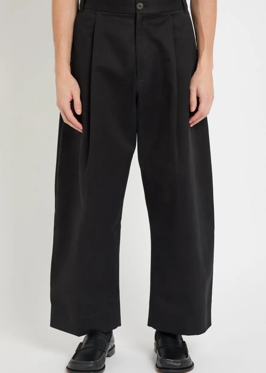 Peached pleated wide-leg cotton-twill trousers