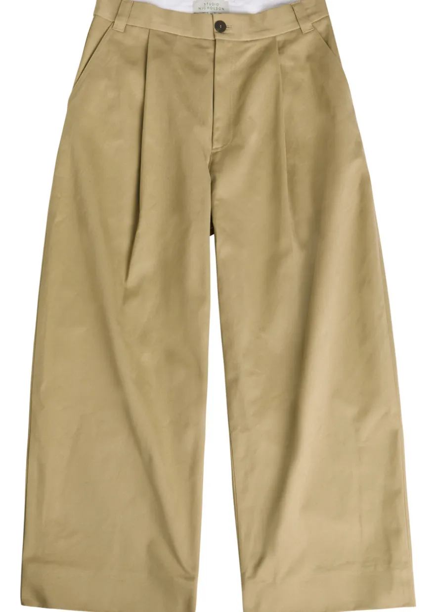 Peached pleated wide-leg cotton-twill trousers