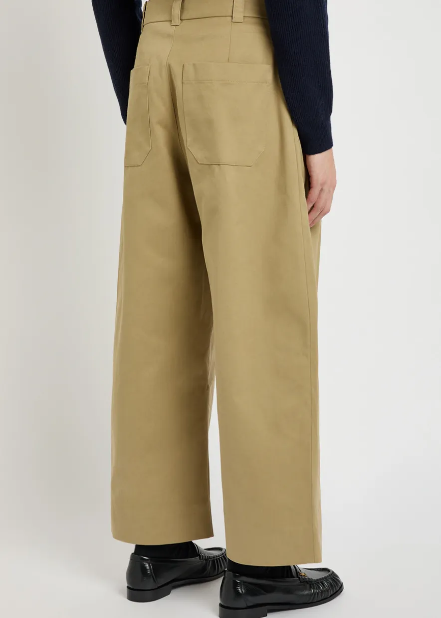 Peached pleated wide-leg cotton-twill trousers
