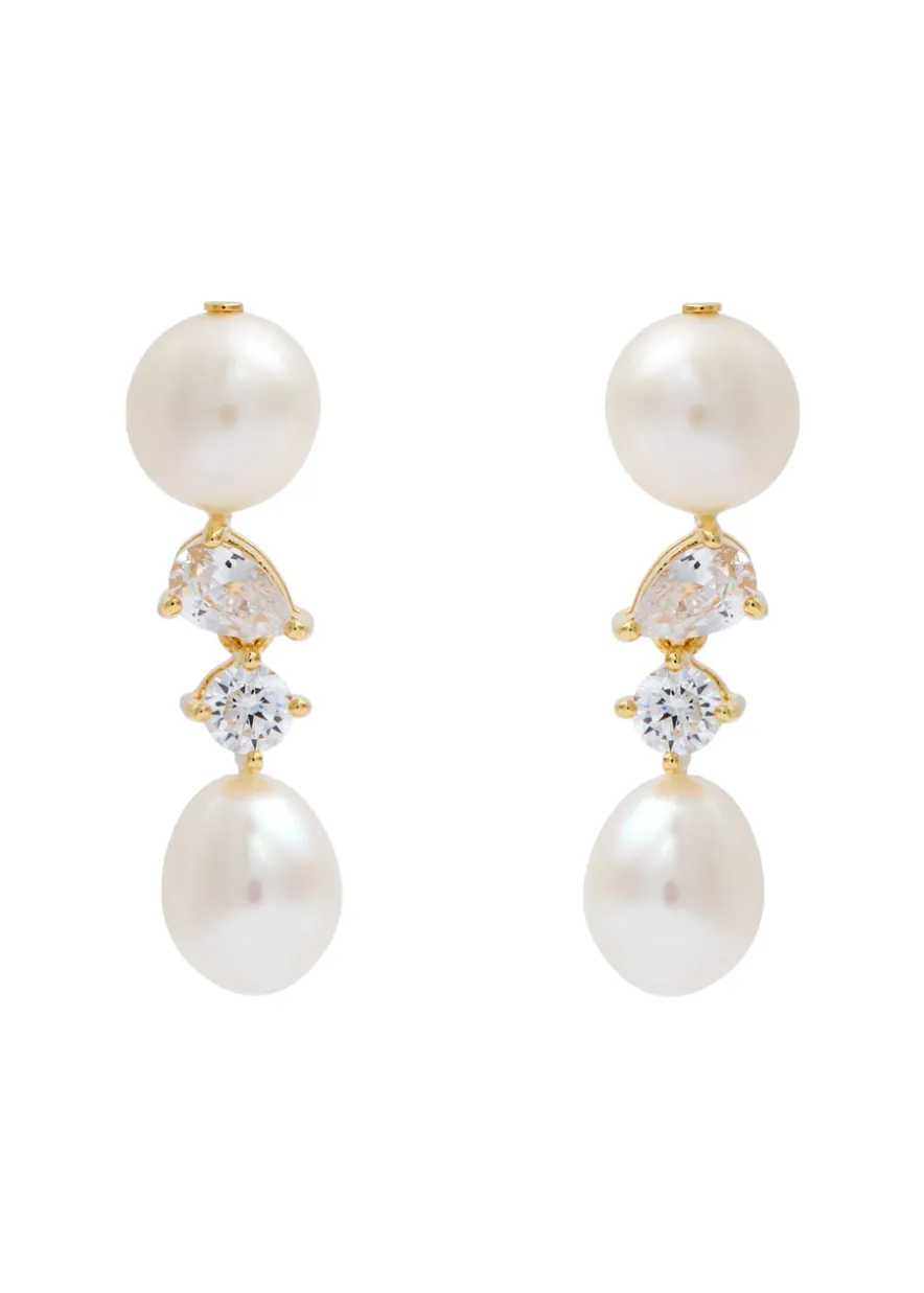 Pearl and crystal-embellished 18kt gold vermeil drop earrings