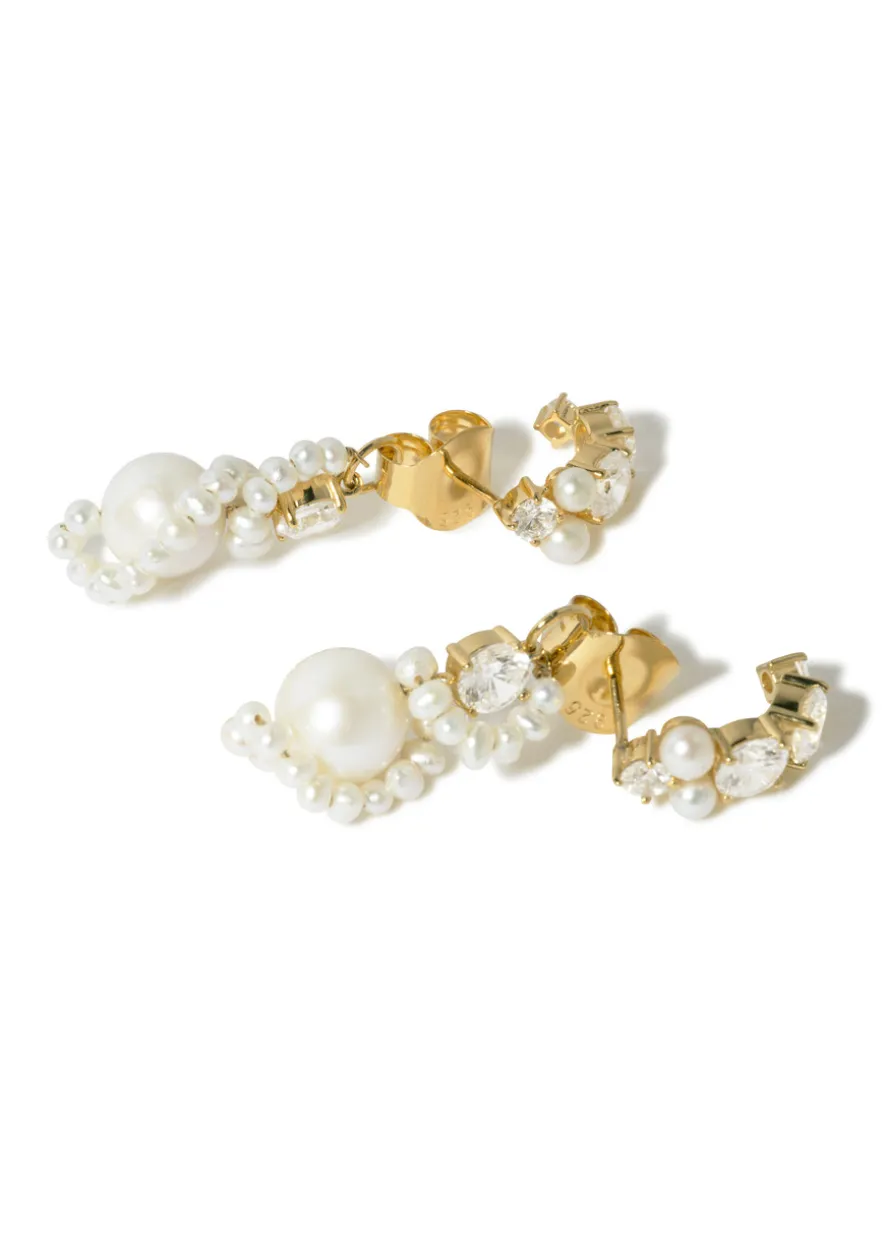 Pearl and zirconia-embellished 18kt gold vermeil earrings