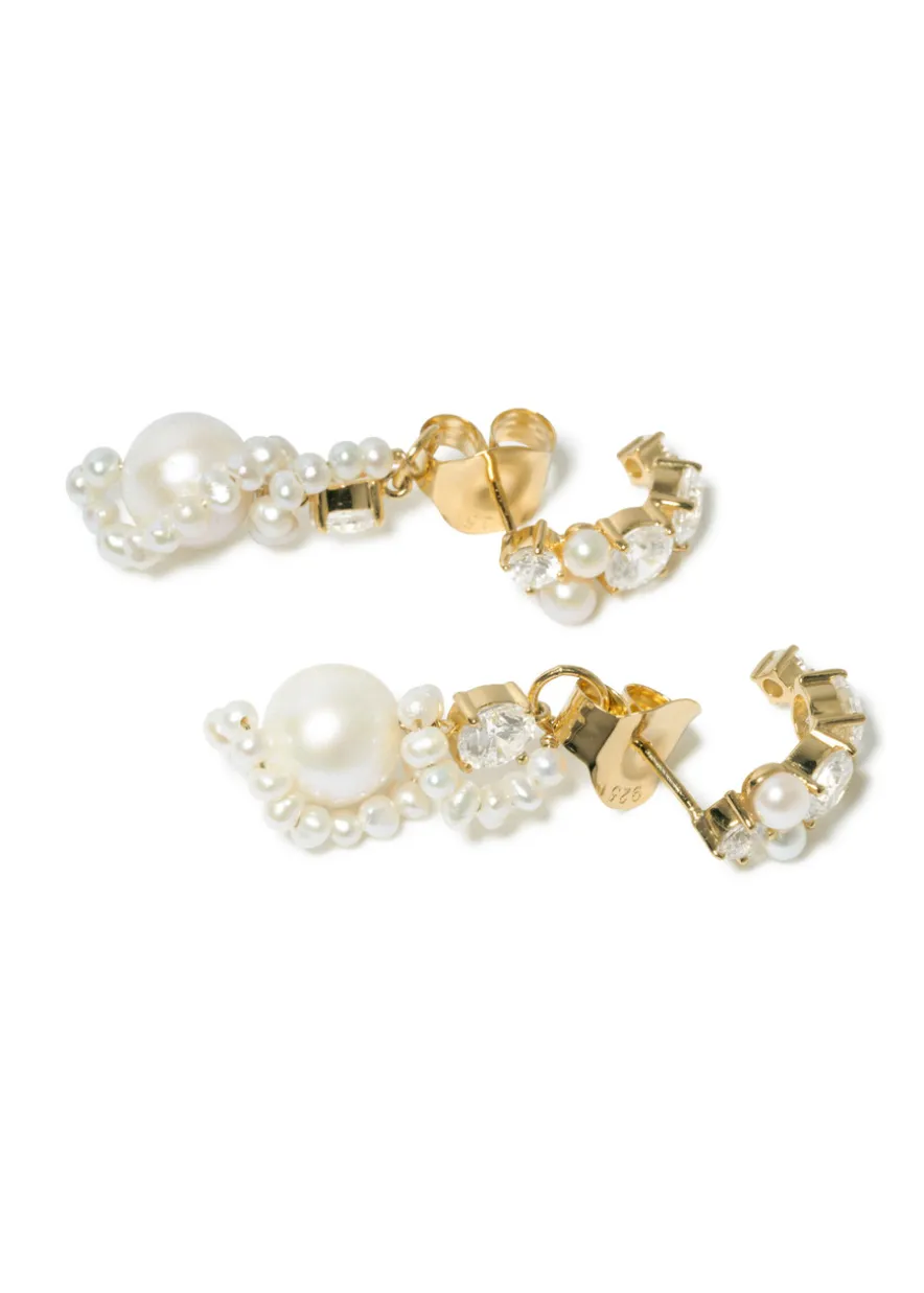 Pearl and zirconia-embellished 18kt gold vermeil earrings