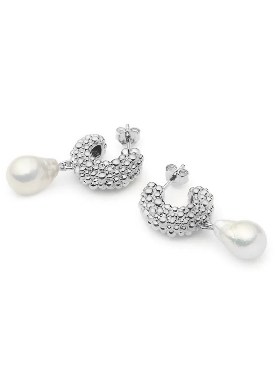 Pearl drop silver-plated hoop earrings