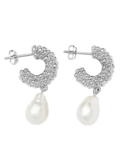 Pearl drop silver-plated hoop earrings