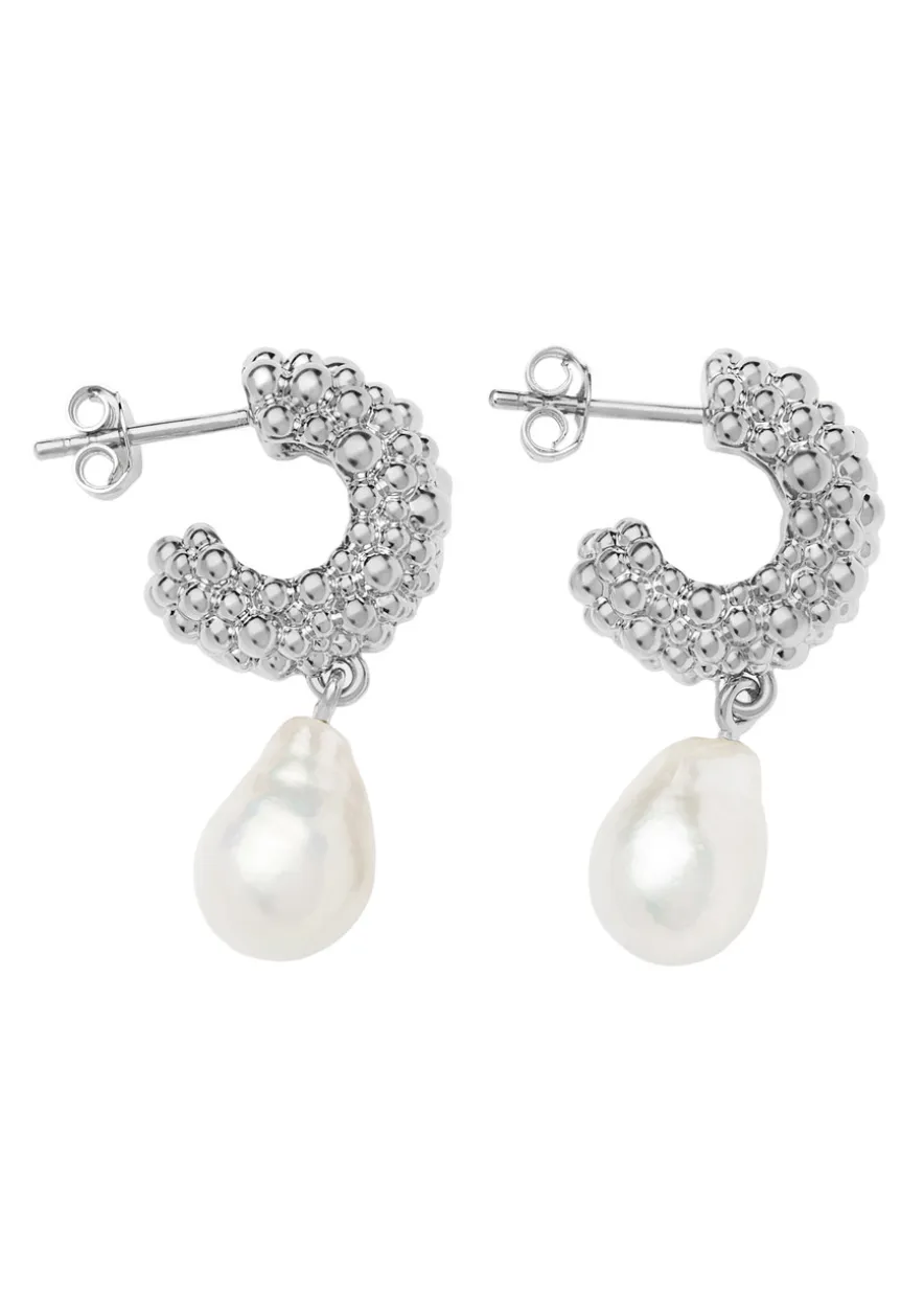 Pearl drop silver-plated hoop earrings