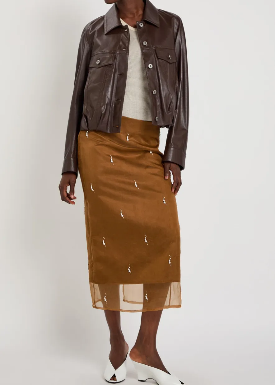 Pearl-embellished silk-organza midi skirt