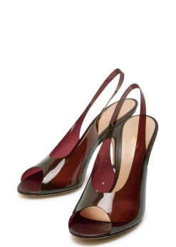 Peep-toe PVC and leather slingback sandals