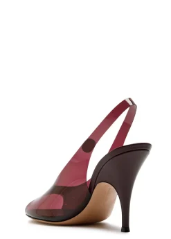 Peep-toe PVC and leather slingback sandals