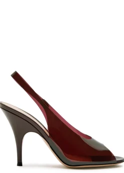 Peep-toe PVC and leather slingback sandals