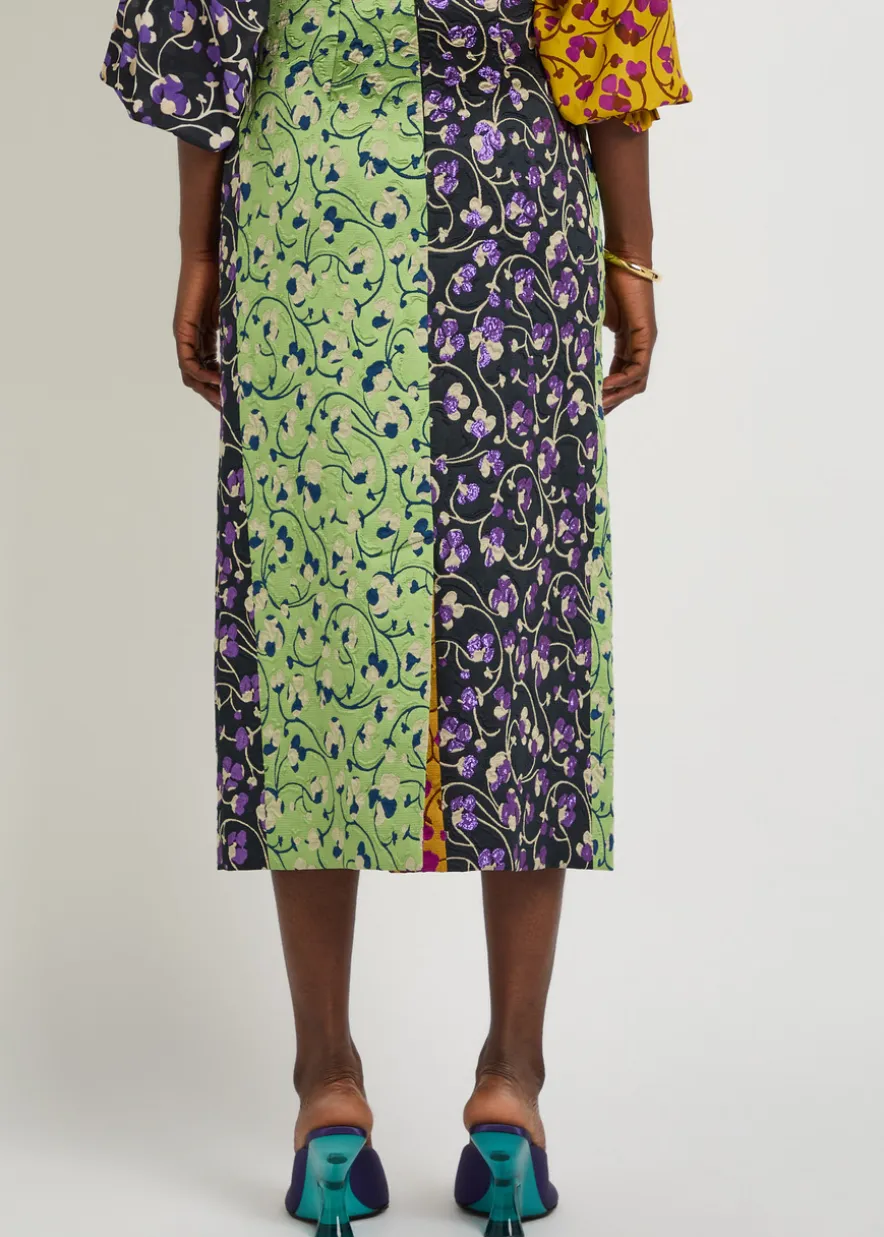 Pencil floral-jacquard woven midi skirt
