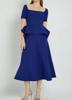 Peplum-hem crepe midi dress